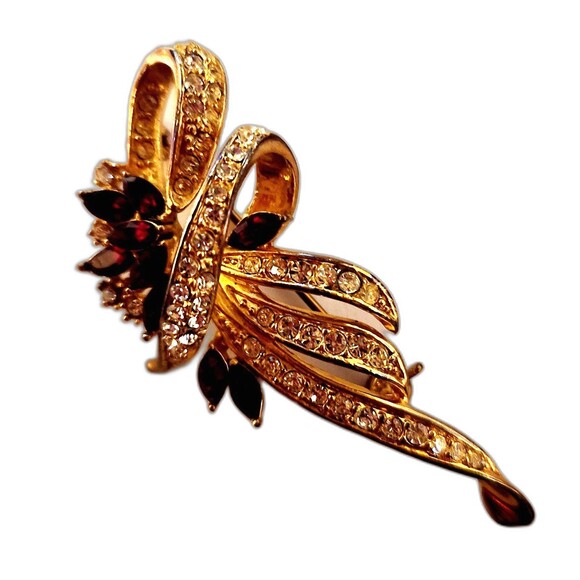 Charter Club Vintage Brooch - Faux Garnet/Ruby & Rhinestone Flower Bouquet - Picture 2 of 8
